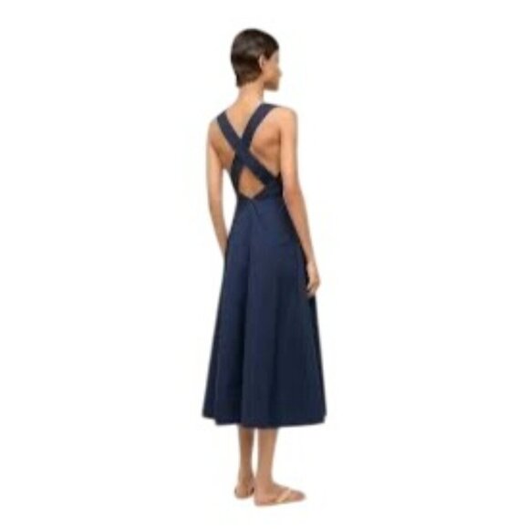 New STAUD Teresa Navy Midi Dress With Cross Back Sz 4 - Picture 5 of 8